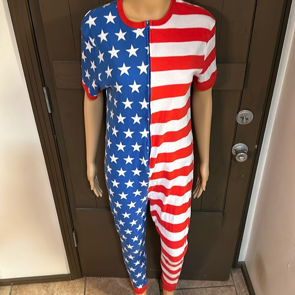 Patriotic onesie pajama footless lounger front zip short sleeve
